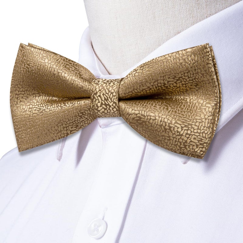 Dubulle Mens Solid Brown Gold Paisley Striped Bowtie Set Pre-tied Bowtie for Men and Pocket Square Set Wedding Business - Image 3